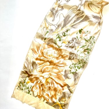 Vintage Floral Silk Scarf White Long Hair Accessory 