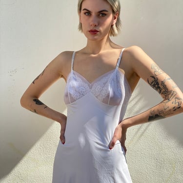 1960s White Slip Dress / Lace Detail / Pinup Housewife / Boudoir Slip Dress / Summer Boho Dress 