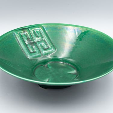 Claire Lerner Emerald Green Pedestal Bowl | Vintage California Pottery Mid Century Modern Ceramic Decor 