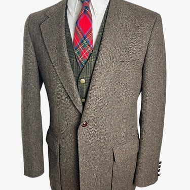 Vintage CRICKETEER Wool TWEED Hacking Jacket ~ 38 R ~ sport coat / blazer ~ Herringbone / Donegal ~ Chinstrap ~ Ivy / Preppy / Trad 