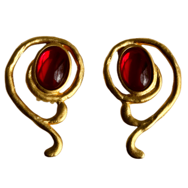 Designer Dauplaise Red Gold Swirl Earrings