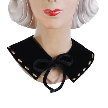 1940s Gold Studded Black Velvet Collar - 1940s Studded Collar - 1940s Black Velvet Collar - Vintage Collar Necklace - Vintage Womens Collar 