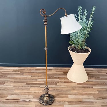 Antique Iron Floor Lamp with Original Shade, c.1930’s 