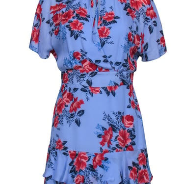 Parker - Periwinkle w/ Blue & Red Floral Print Short Sleeve Dress Sz 6