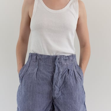 Vintage 27 Waist Blue French Linen Shorts | High Rise Button Fly France | 