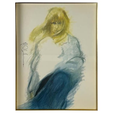 "Blue Wind" Lithograph of a Young Girl