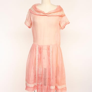 1920s Dress Sheer Organza Pink Deco XS / S 