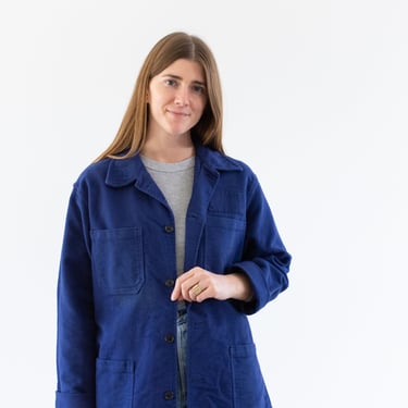 Vintage Faded Blue Moleskin Chore Coat | Unisex Cotton Utility Work Jacket | Made in Italy | S | IT492 