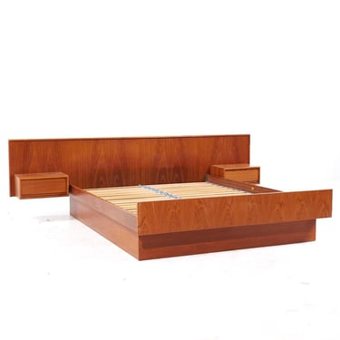 Danflex Mid Century Danish Teak Queen Platform Bed with Nightstands - mcm 