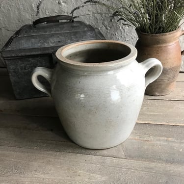 French Gris Confit Jar, Gray Stoneware Crock Pot, Utensils, Artist, Flower Vase, Rustic French Farmhouse Farm Table Cuisine 