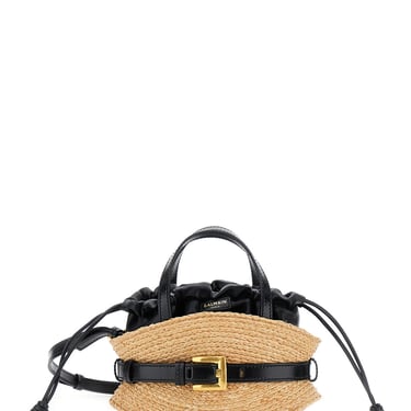 Balmain Women Shuffle Mini-Raffia&amp;Calfskin