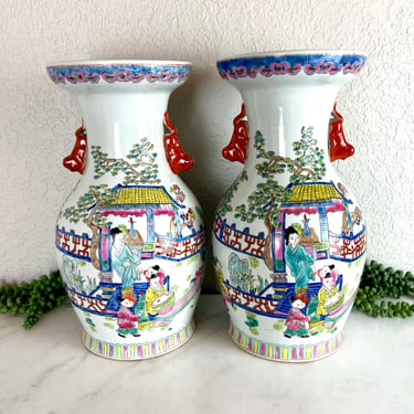 Pair of Tall Chinoiseries Vases 