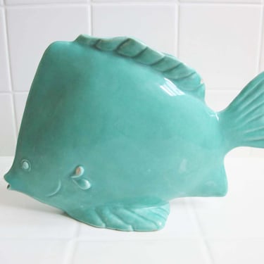 Vintage 1920s Art Deco Helix La Mesa Ceramic Fish Vase - California Pottery - Blue Tropical Fish Sculpture - Beach House Tiki Decor 