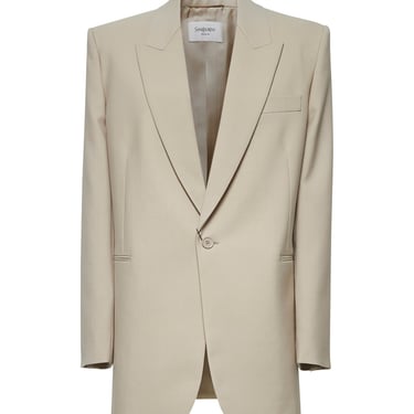 Saint Laurent Women Beige Lightweight Wool Blazer