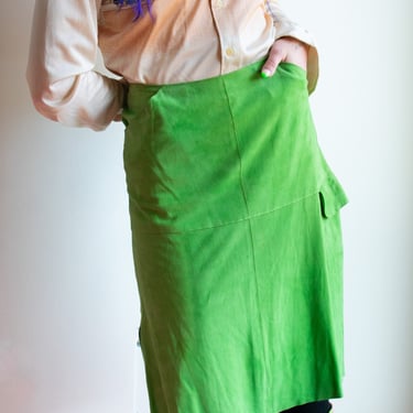90’s Yansi Fugel Designer Buckskin Suede Key Lime Grass Green Handmade Skirt