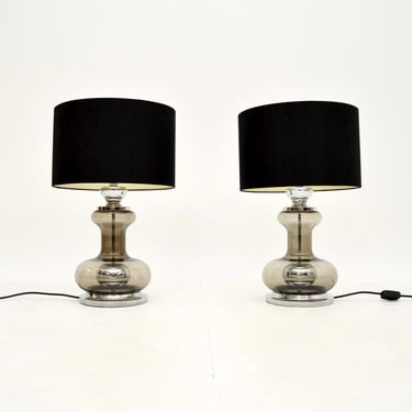 Pair of Vintage French Glass and Chrome Table Lamps