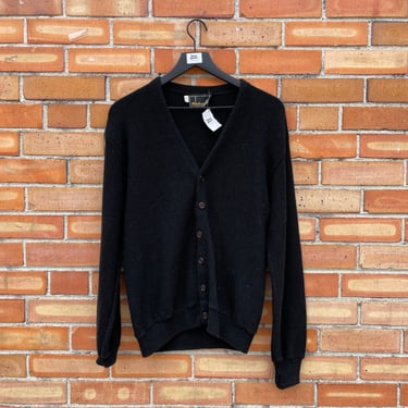 vintage 70s black knit cardigan / m medium 