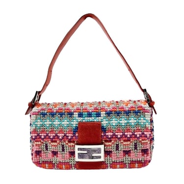 Fendi Multicolor Woven Rhinestone Baguette Bag