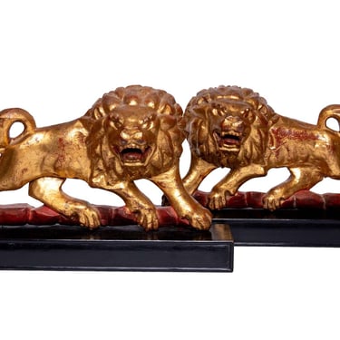 Pair of Carved and Gilt Lions