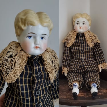 Antique Blonde China Doll with Butterfly Hairstyle - 15.5" Tall - Antique German Dolls - Collectible Dolls 