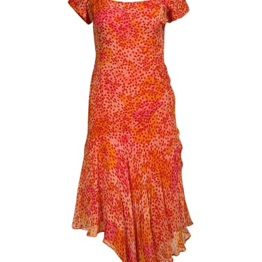 Valentino - Pink, Red, & Orange Floral Short Sleeve Dress Sz S/M