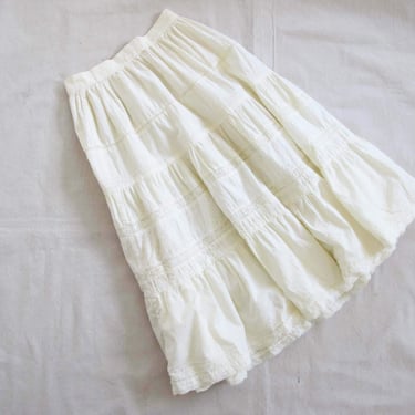 Vintage Off White Cream Eyelet Lace Skirt 25 XS S - 80s Made in India Tiered Cotton Full Knee Length Skirt - Romantic Cottagecore Style 