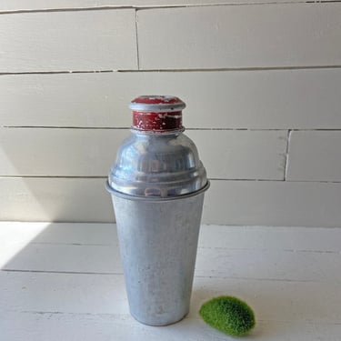 Vintage Aluminum Red Top Cocktail Shaker // Vintage Aluminum Barware // Perfect Gift 