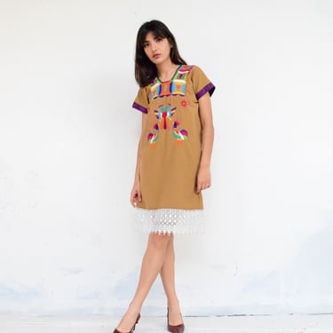 Vintage Mexican Hand Embroidered Cotton Dress 