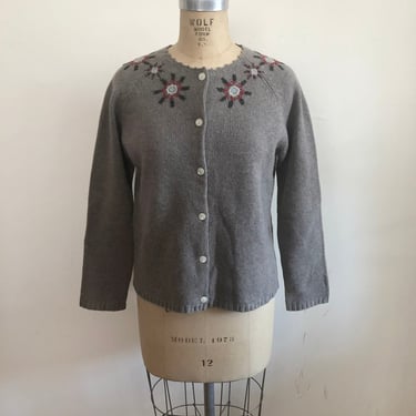 Laura Ashley Floral Embroidered Cardigan Sweater - 1990s 