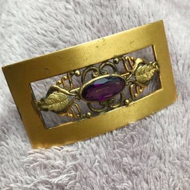 Victorian Sash Pin Gold Plated Amethyst Glass Stone 