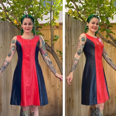 Vintage 1960’s Red and Blue Pleather Dress 