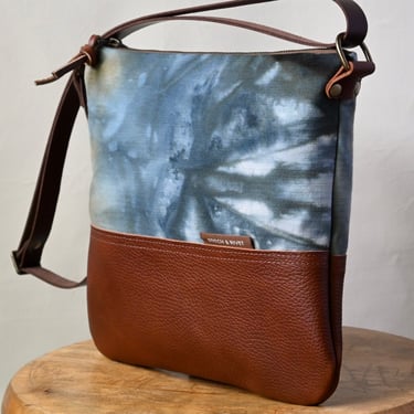 Hand Dyed Canvas and Leather Day Bag, Blue Agate