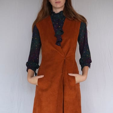 1970's Ultra Suede Wrap Dress / Lilli Ann Squared Short Sleeveless Avant Garde Dress / Autumnal Winter Dress / Pocketed Wrap Dress 