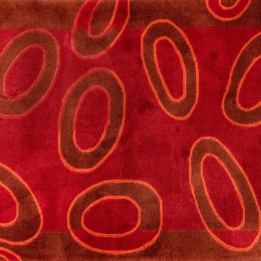 Op Art Rust and Red Wool Area Accent Rug 
