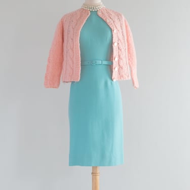 Darling Vintage 1960's Robin's Egg Blue Knit Dress / Small