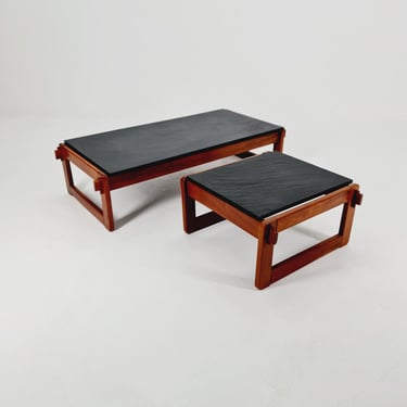 Mid century Danish teak with black granite club coffee table By percival Lafer Denmark, 1960s Set of 2 