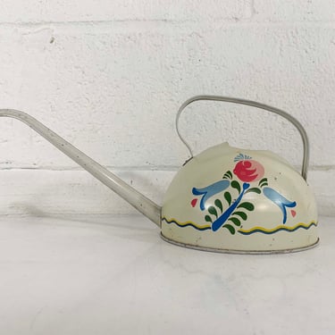 Vintage Floral Watering Can Flower Ohio Art White Painted Flowers Mid-Century Colorful Home Decor Garden Plants Gardening Nursery 1960s 