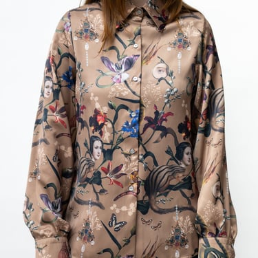 Bulba Taupe Printed Button Front Blouse