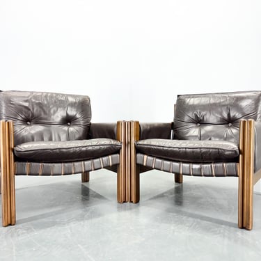 Pair of Leather Armchairs by TON, Czechoslovakia, 1980s 