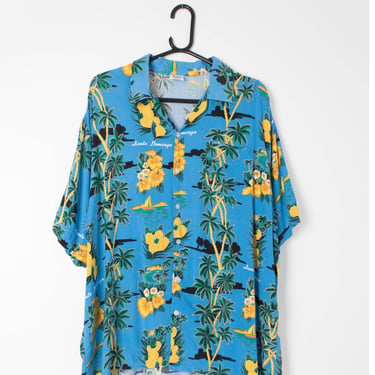 Pineapple Hawaiian shirt in bright blue with yellow pineapples, Santo Domingo - XXL 