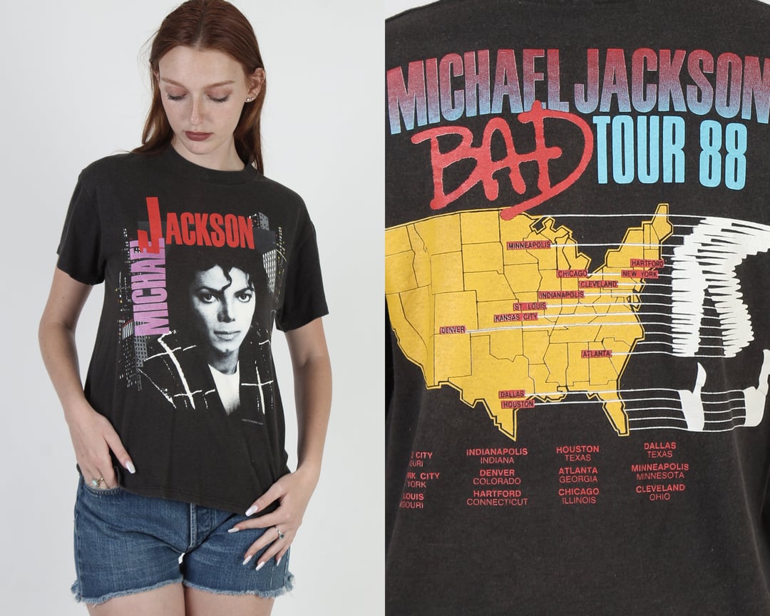 VINTAGE MICHAEL JACKSON BAD WORLD TOUR TEE SHIRT 1988 SIZE LARGE