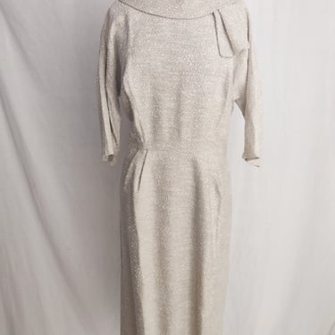 Vintage 60s Secretary Wiggle Dress // Beige Batwing Sleeve 