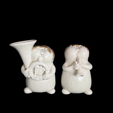 Vintage 1970s Pair of Ceramic Pottery Band Members Fitz and Floyd Horn and Tuba Players Figurines 