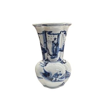 Oriental Blue White Oval Flower Shape Scenery Graphic Porcelain Vase ws4818E 