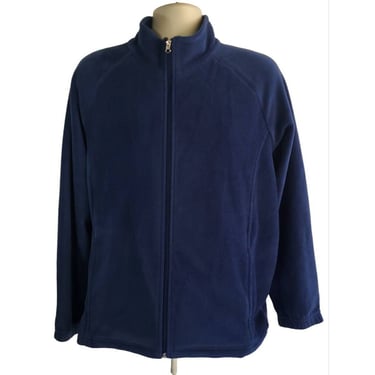 Navy Blue Full Zip Fleece Winter Jacket Women's L Blair Pockets Warm Cowl Collar 