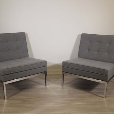 Mid Century Modern Pair of Florence Knoll Tufted Slipper Chairs 