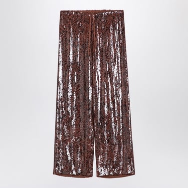 Dries Van Noten Brown Wide Trousers With Micro Sequins Women