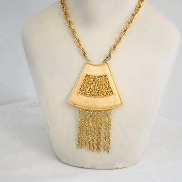 1960s/70s Hillcraft Gold Chain Fringed Pendant Necklace 