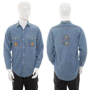 1970's Big Mac Chambray Embroidered Button Up Shirt Size S