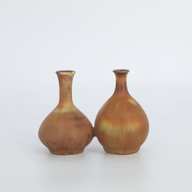 Small Mid-Century Scandinavian Modern Collectible Double Brown Stoneware Vase by Gunnar Borg for Höganäs Keramik, 1960s 